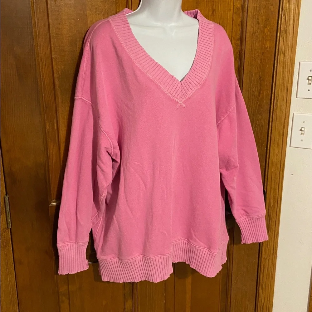 Aerie Oversized Slouchy V Neck Pullover Tunic Drop Shoulder Distress Hem Medium - Picture 1 of 11